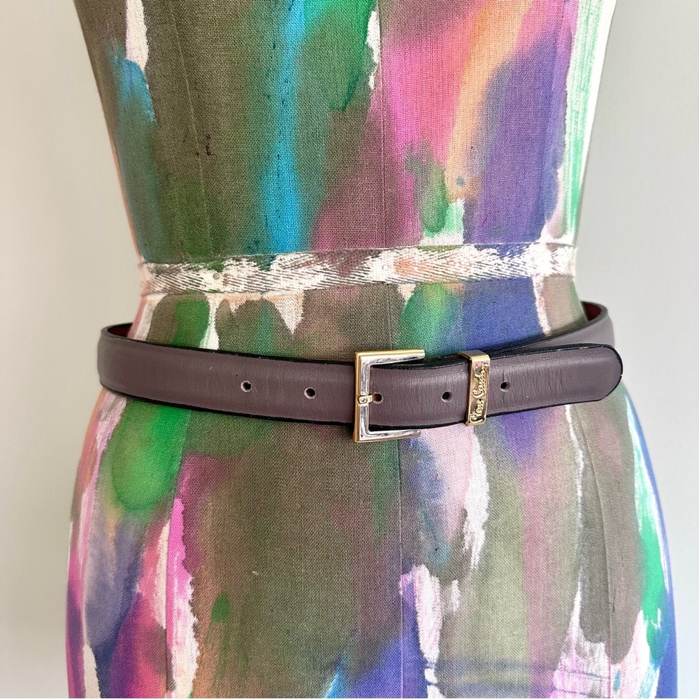 🐺VINTAGE Pierre Cardin Gray Leather Belt - Picture 3 of 4